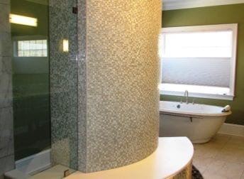Myersville bathroom remodel with a unique shower wall feature
