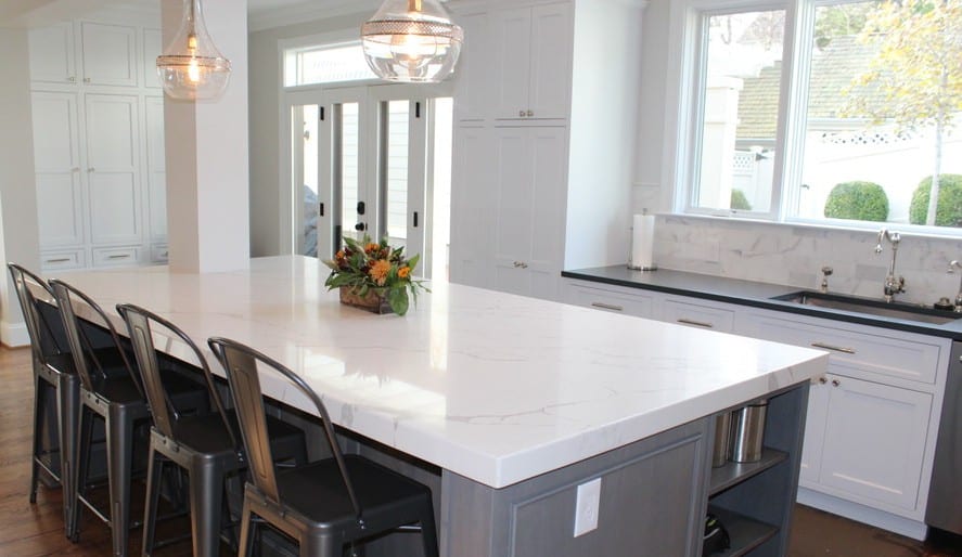 Engineered quartz is a beautiful island countertop choice